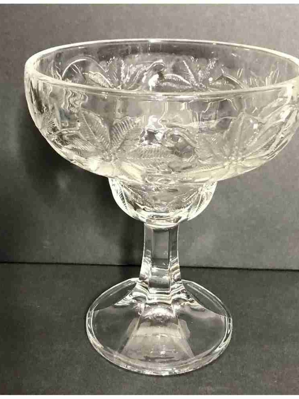 Embossed Leaf Glass Compote - Clear